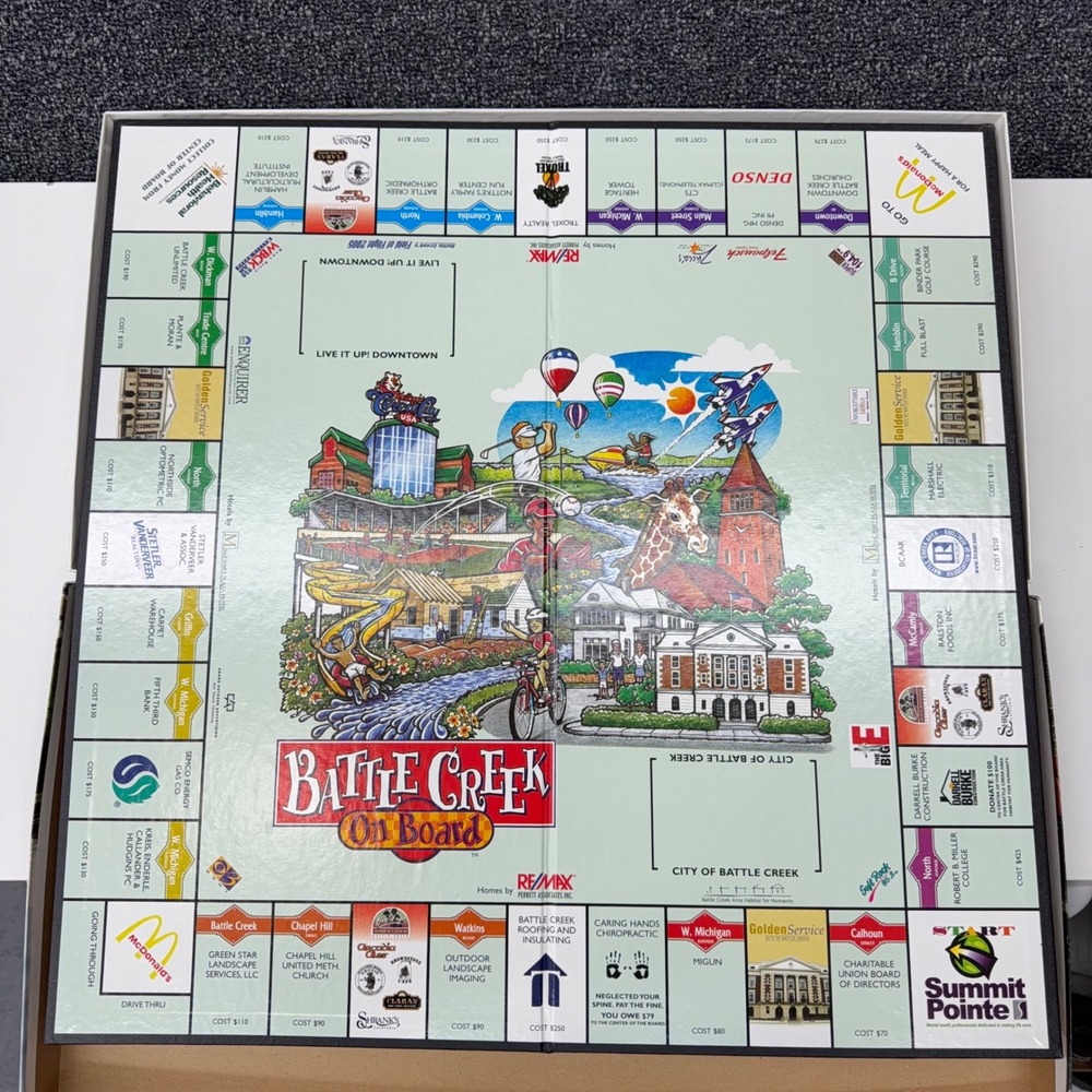 Battle Creek‎ On Board 2005 Monopoly Style Board Game Michigan Habitat Vintage